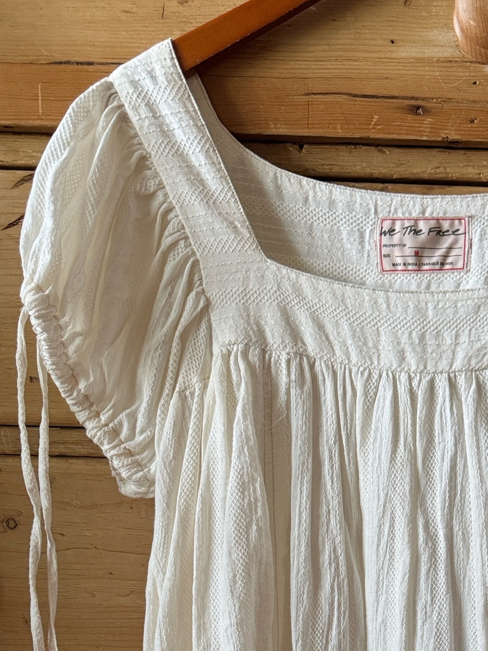 Free People White Peasant Babydoll Top - Patterned Cotton, Square Neck